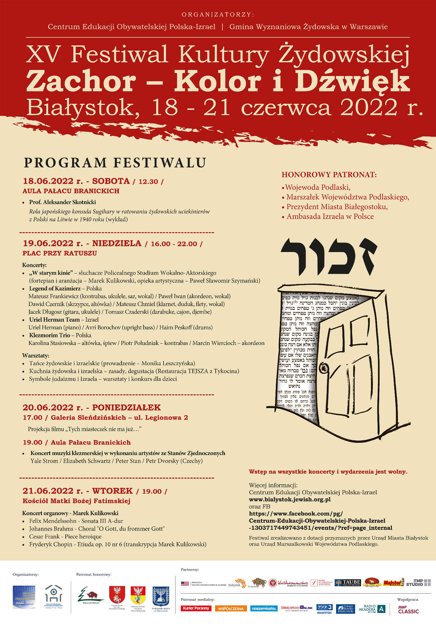 XV Festiwal Kultury Żydowskiej "Zachor - Kolor i Dźwięk"