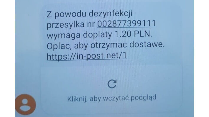 Poczta Polska ostrzega przed fałszywymi sms-ami z informacją o dezynfekcji paczki