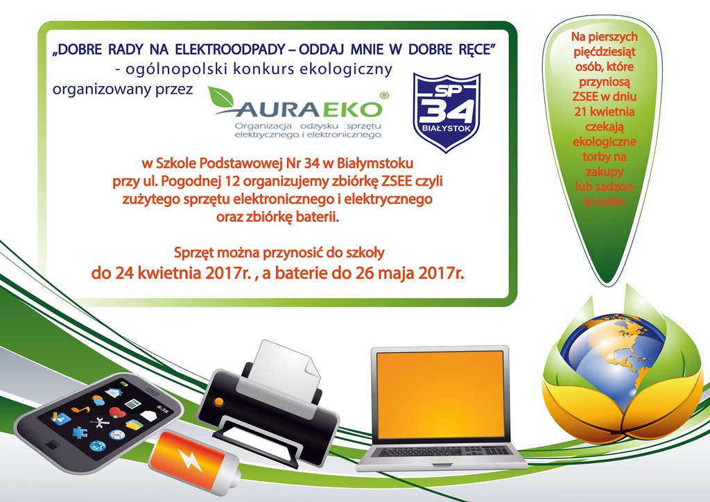 Zbiórka elektroodpadów i baterii w SP 34 w Białymstoku
