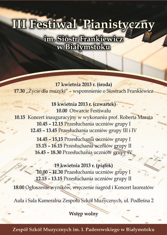 Białystok:  Festiwal Pianistyczny im. Sióstr Frankiewicz